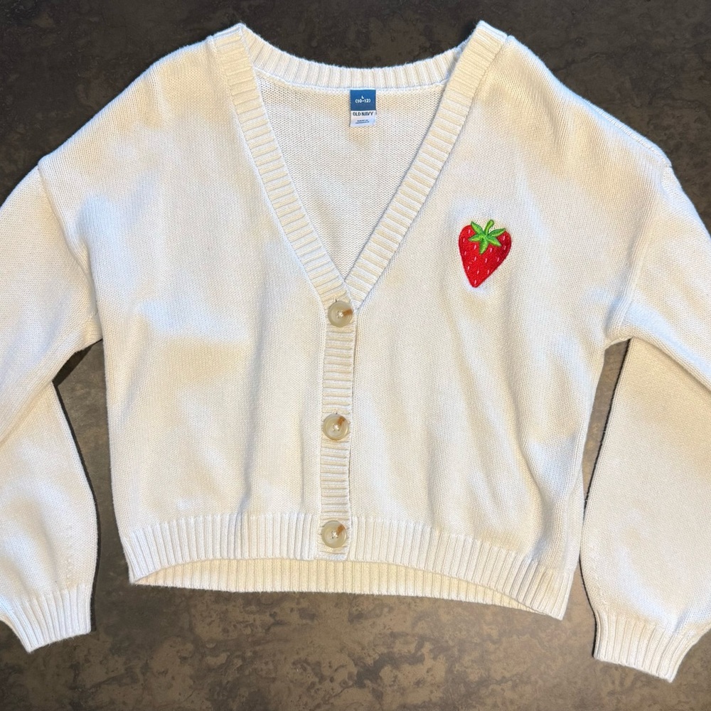 Old Navy Cream Cardigan with Strawberry Detail